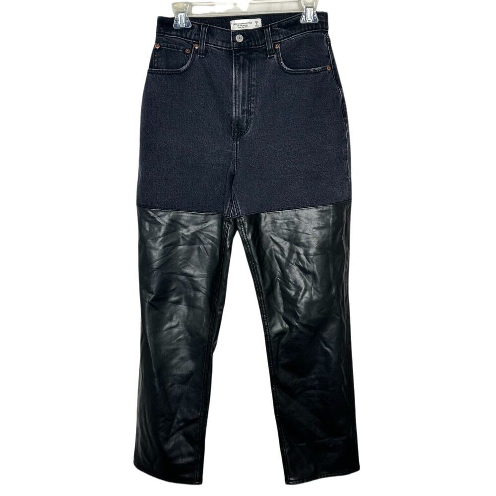 Abercrombie & Fitch Black 90’s Straight Leather And Denim Jeans Size 10